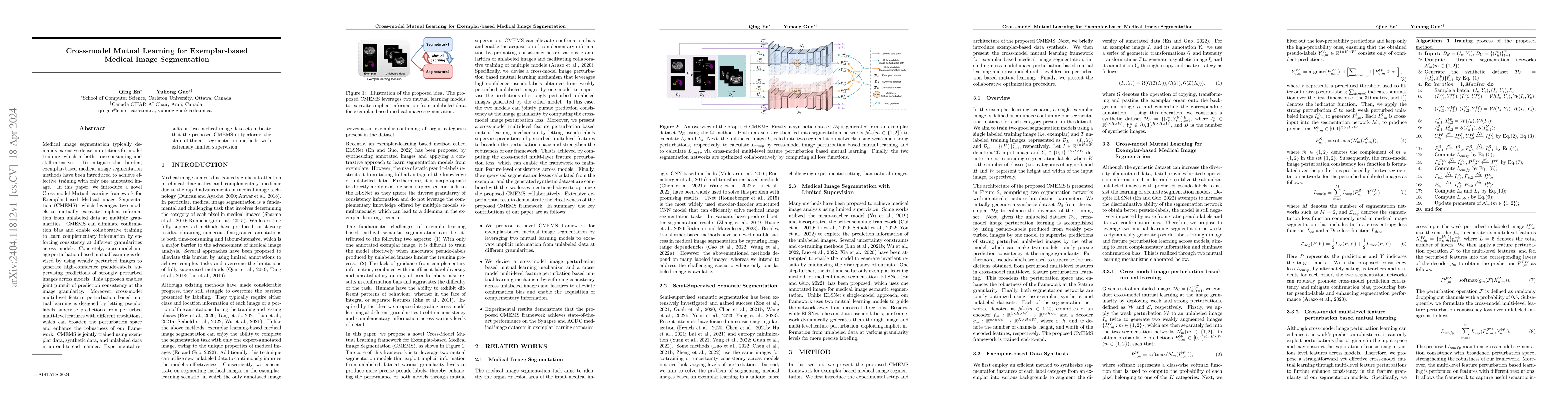 Thumbnail for Cross-model Mutual Learning for Exemplar-based Medical Image
  Segmentation