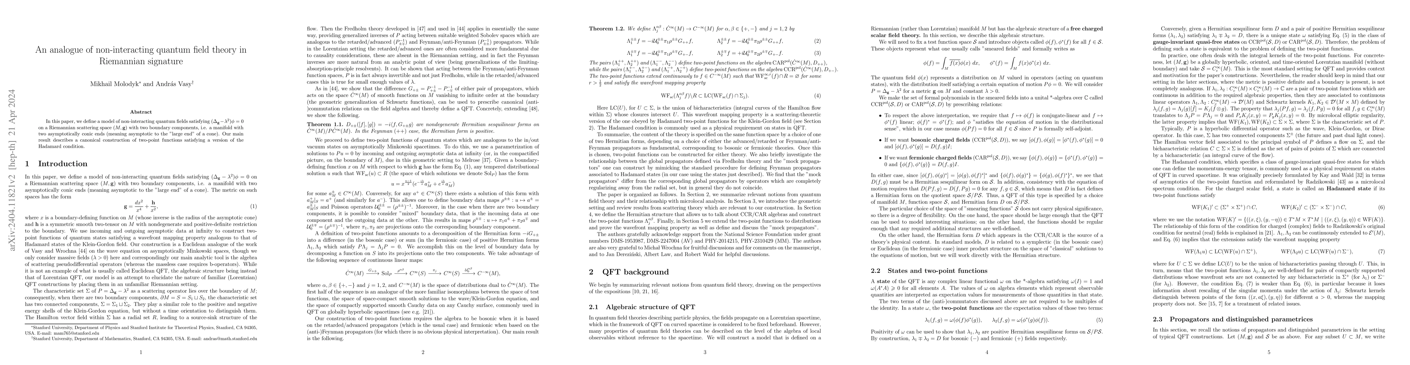 Thumbnail for An analogue of non-interacting quantum field theory in Riemannian
  signature