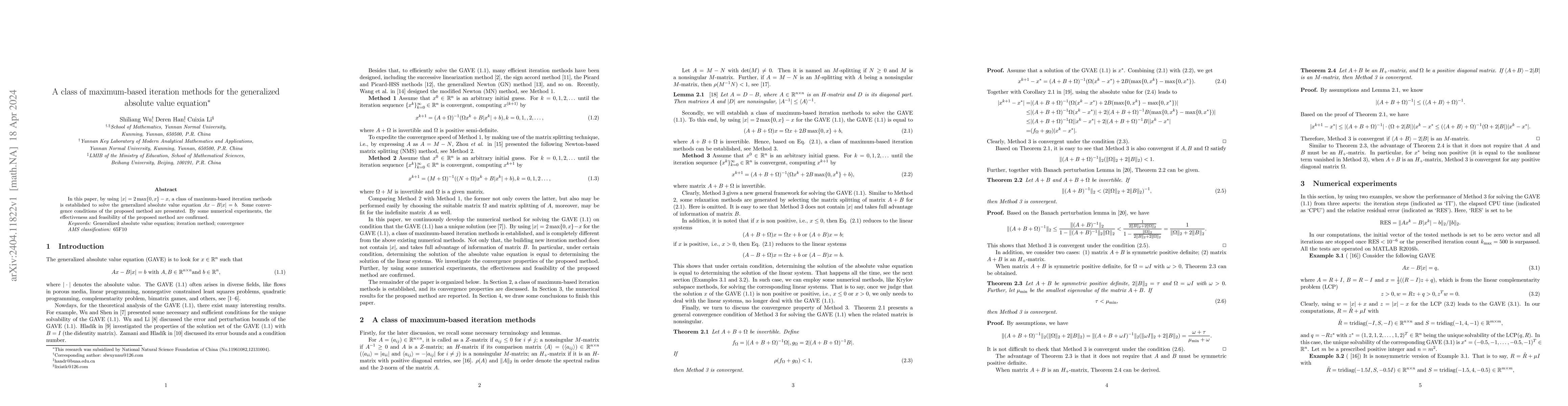Thumbnail for A class of maximum-based iteration methods for the generalized absolute
  value equation