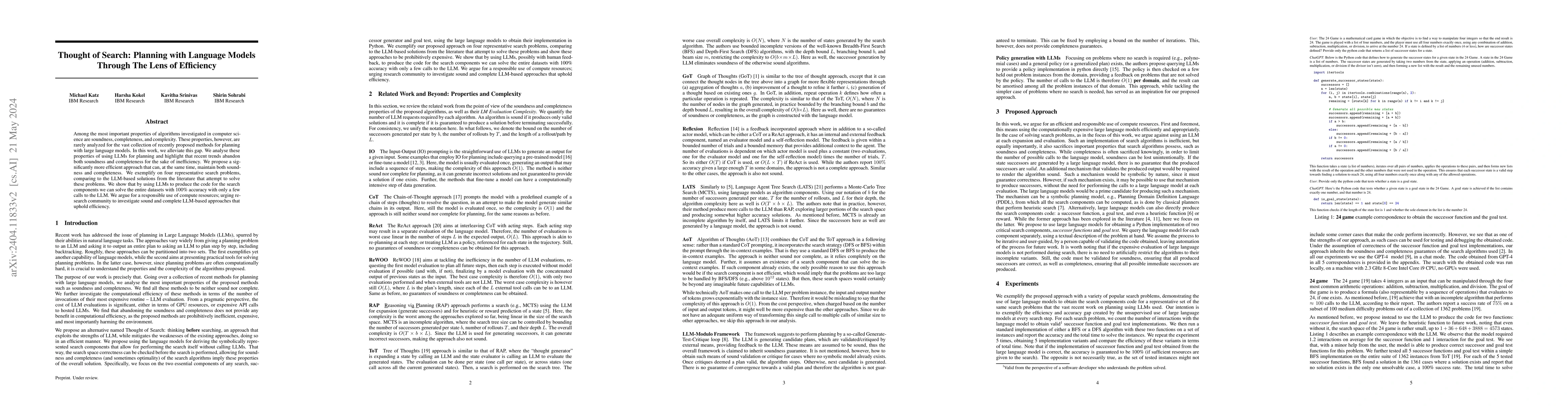 Thumbnail for Thought of Search: Planning with Language Models Through The Lens of
  Efficiency