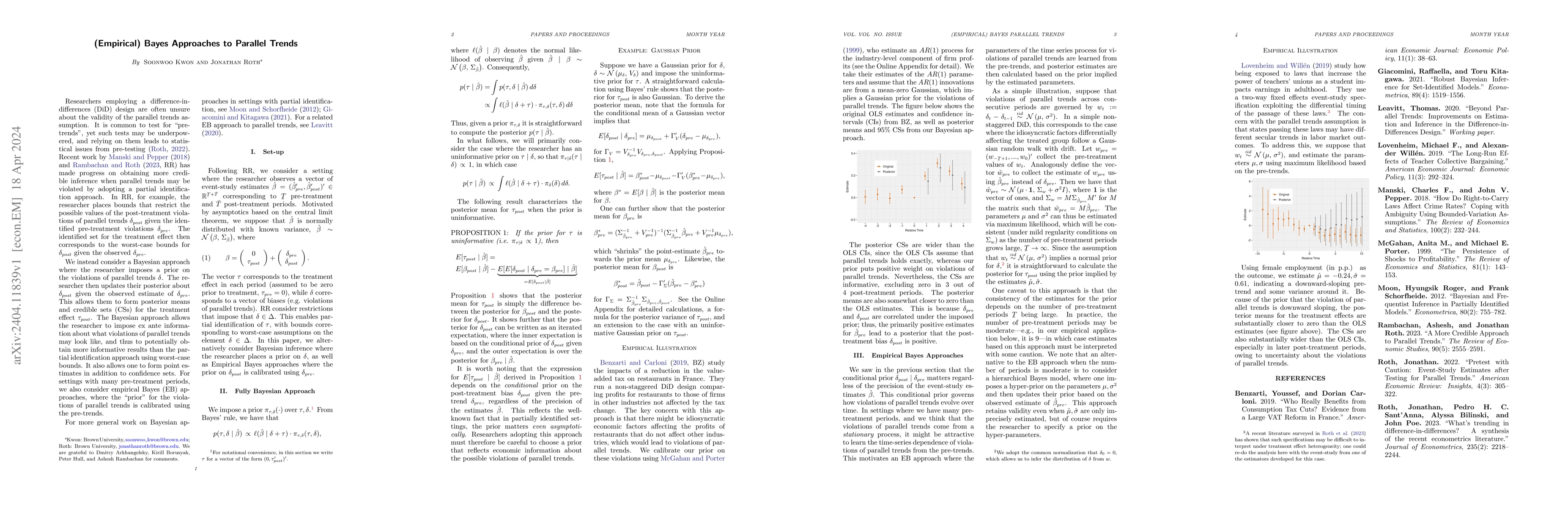 Thumbnail for (Empirical) Bayes Approaches to Parallel Trends