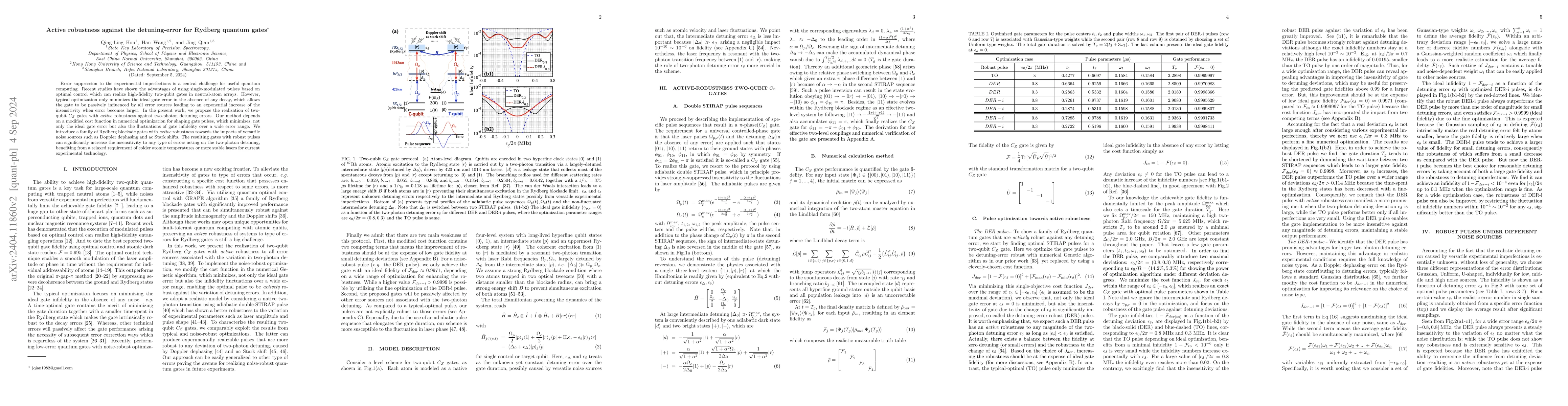 Thumbnail for Active robustness against the detuning-error for Rydberg quantum gates