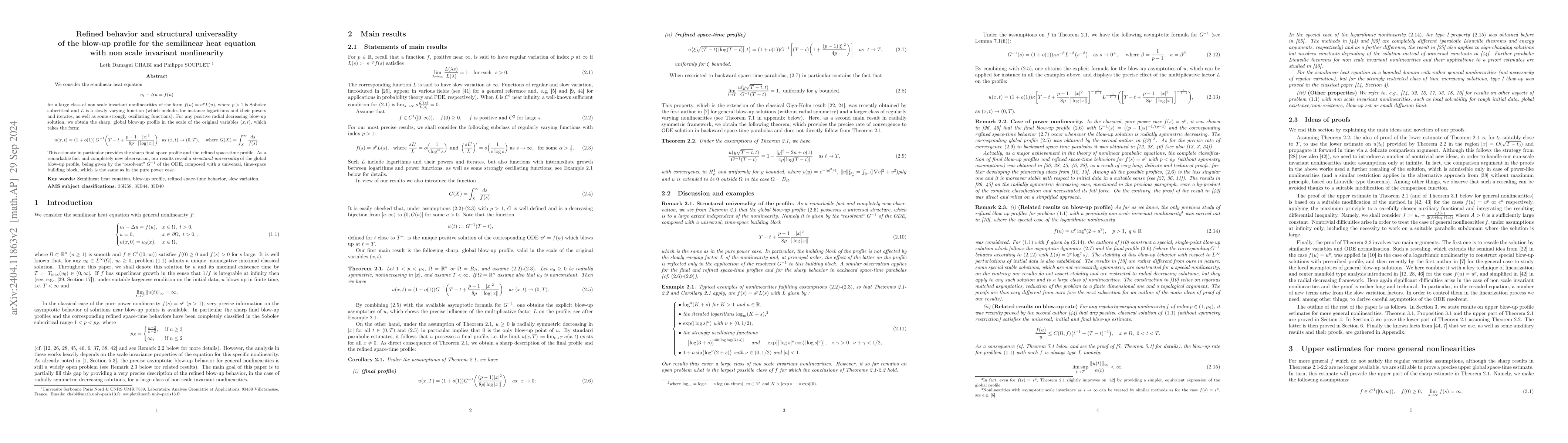 Thumbnail for Refined behavior and structural universality of the blow-up profile for
  the semilinear heat equation with non scale invariant nonlinearity