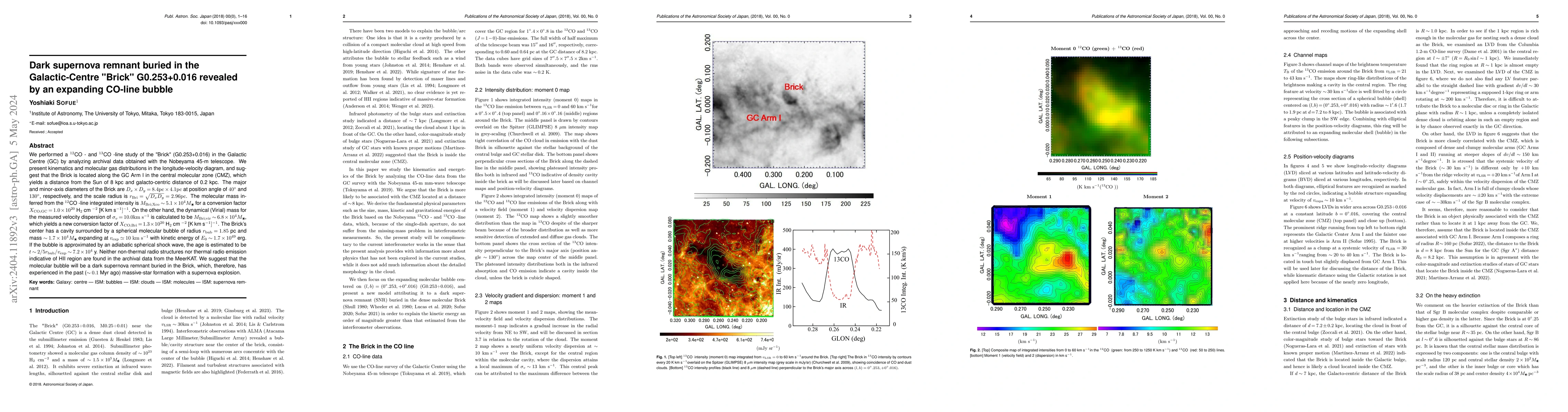 Thumbnail for Dark supernova remnant buried in the Galactic-Centre "Brick"
  G0.253+0.016 revealed by an expanding CO-line bubble