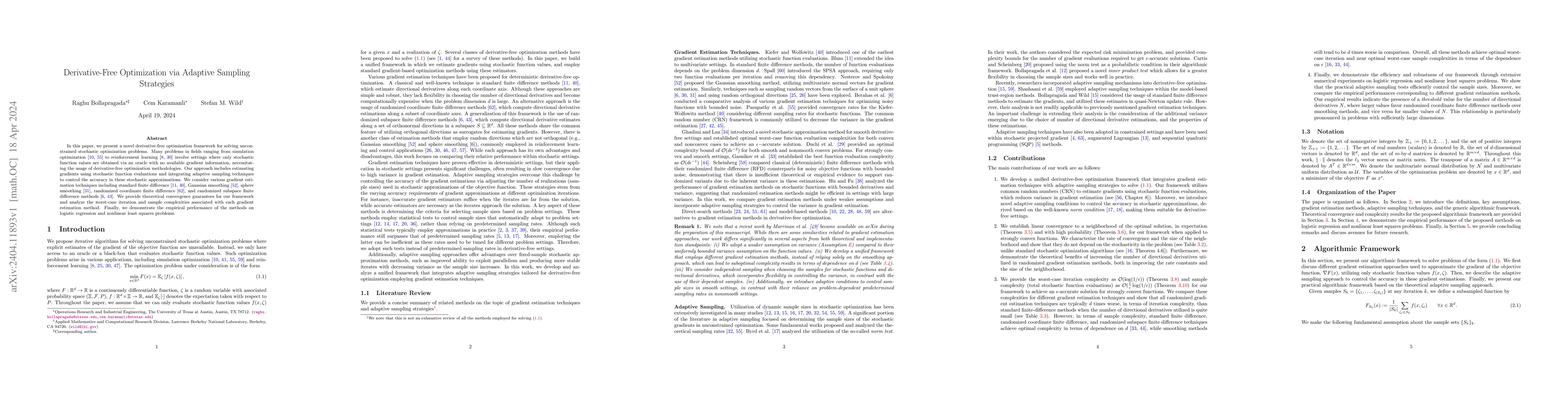 Thumbnail for Derivative-Free Optimization via Adaptive Sampling Strategies
