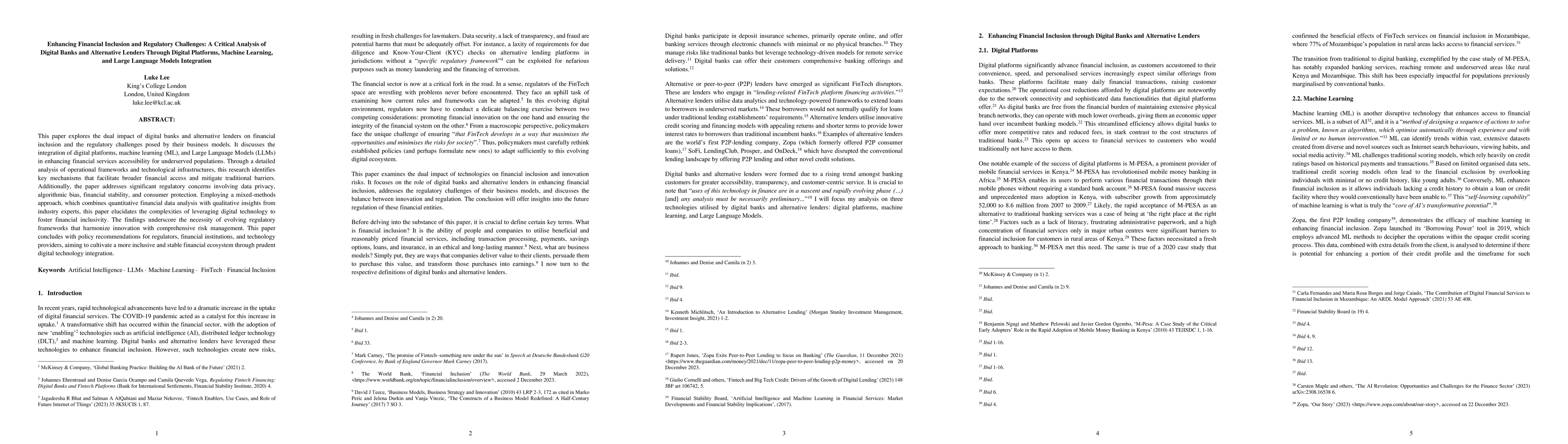 Thumbnail for Enhancing Financial Inclusion and Regulatory Challenges: A Critical
  Analysis of Digital Banks and Alternative Lenders Through Digital Platforms,
  Machine Learning, and Large Language Models Integration