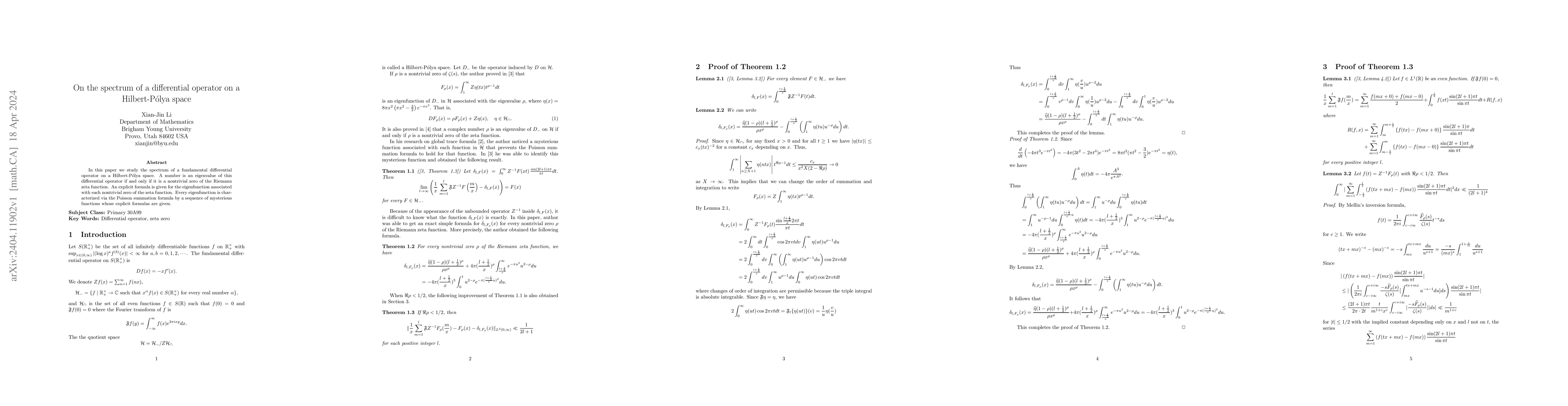 Thumbnail for On the spectrum of a differential operator on a Hilbert-P\'olya space