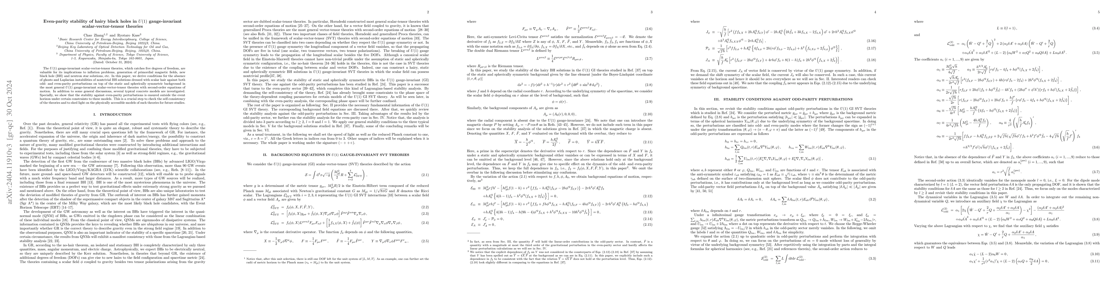 Thumbnail for Even-parity stability of hairy black holes in $U(1)$ gauge-invariant
  scalar-vector-tensor theories