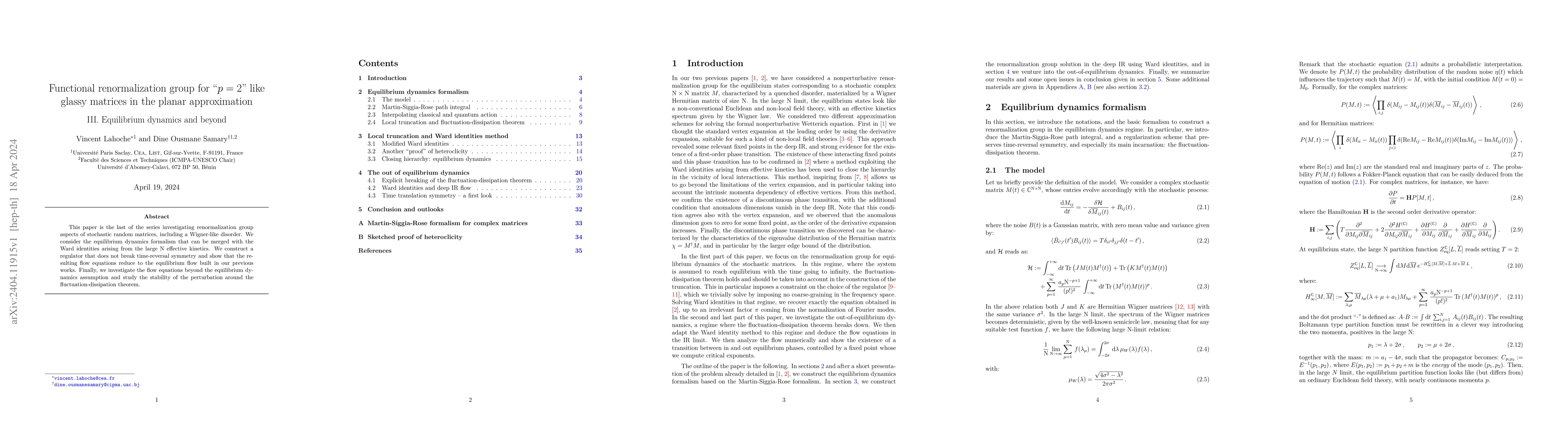 Thumbnail for Functional renormalization group for p=2 like glassy matrices in the
  planar approximation: III. Equilibrium dynamics and beyond
