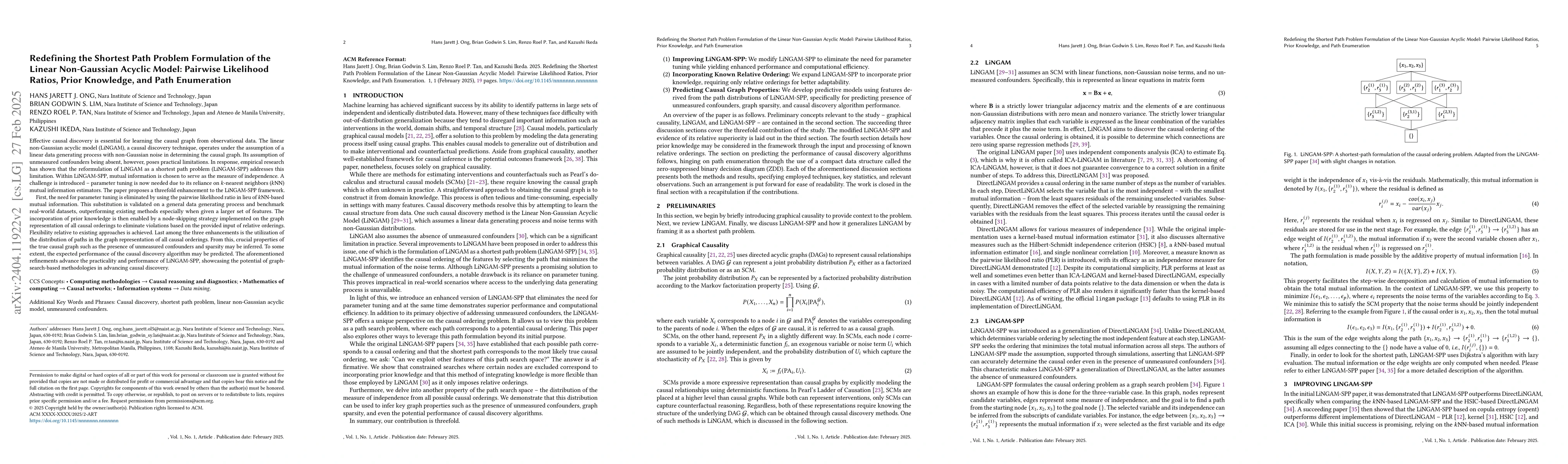 Thumbnail for Redefining the Shortest Path Problem Formulation of the Linear
  Non-Gaussian Acyclic Model: Pairwise Likelihood Ratios, Prior Knowledge, and
  Path Enumeration