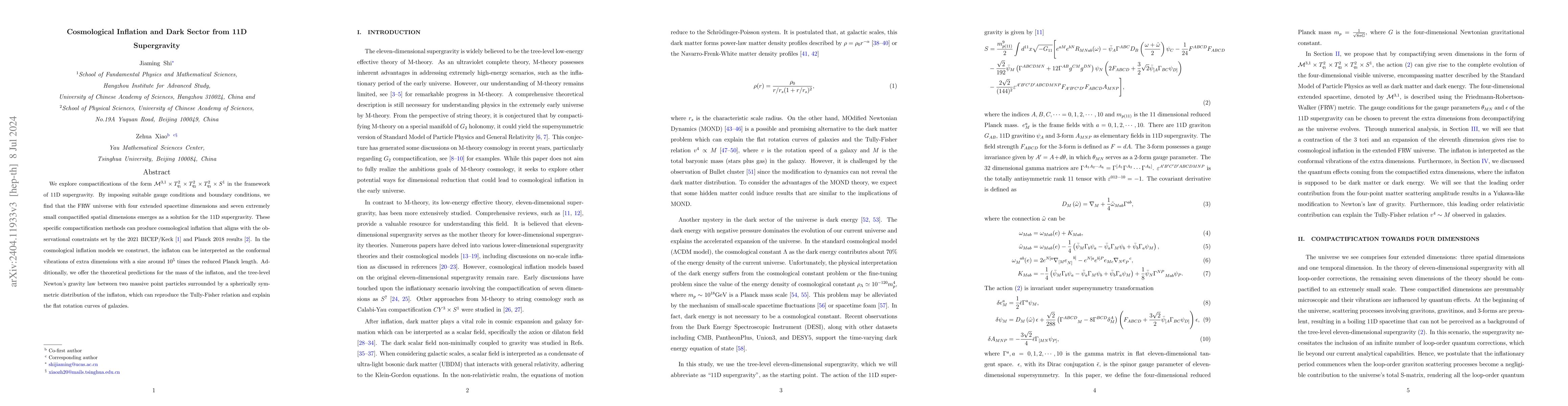 Thumbnail for Cosmological Inflation and Dark Sector from 11D Supergravity