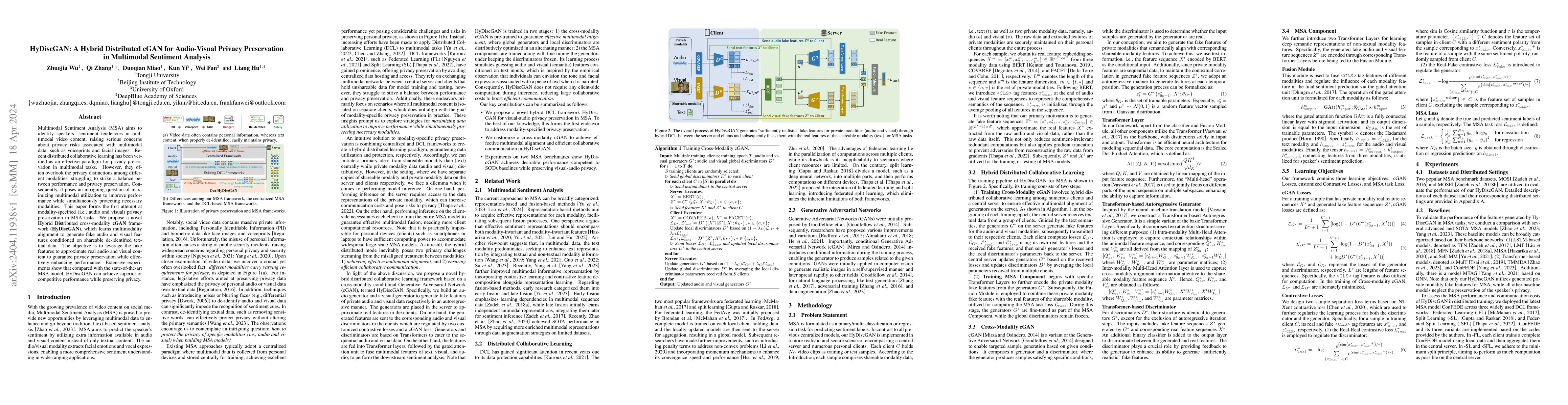 Thumbnail for HyDiscGAN: A Hybrid Distributed cGAN for Audio-Visual Privacy
  Preservation in Multimodal Sentiment Analysis