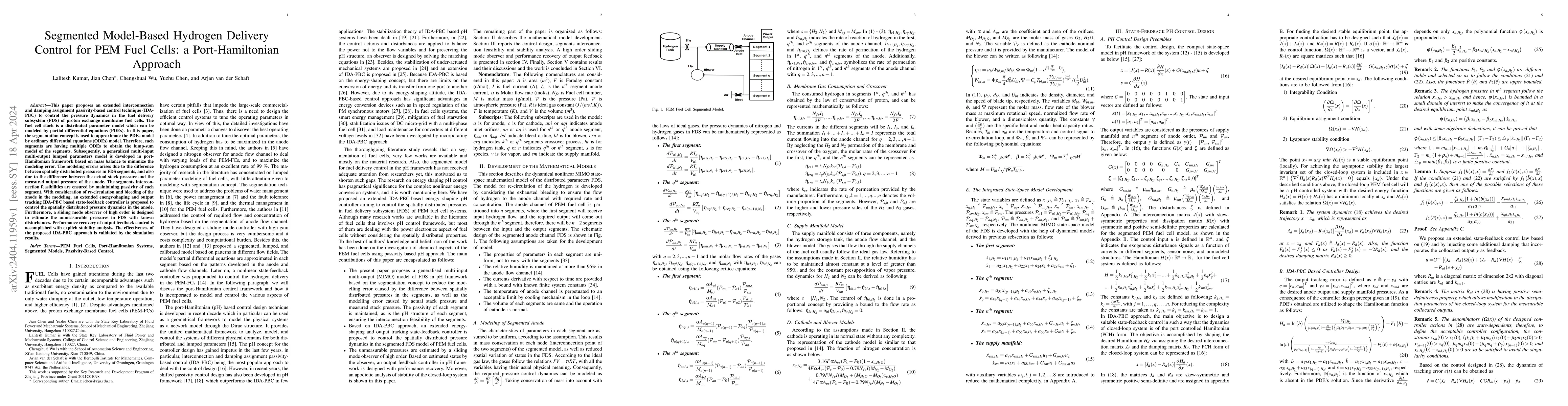 Thumbnail for Segmented Model-Based Hydrogen Delivery Control for PEM Fuel Cells: a
  Port-Hamiltonian Approach