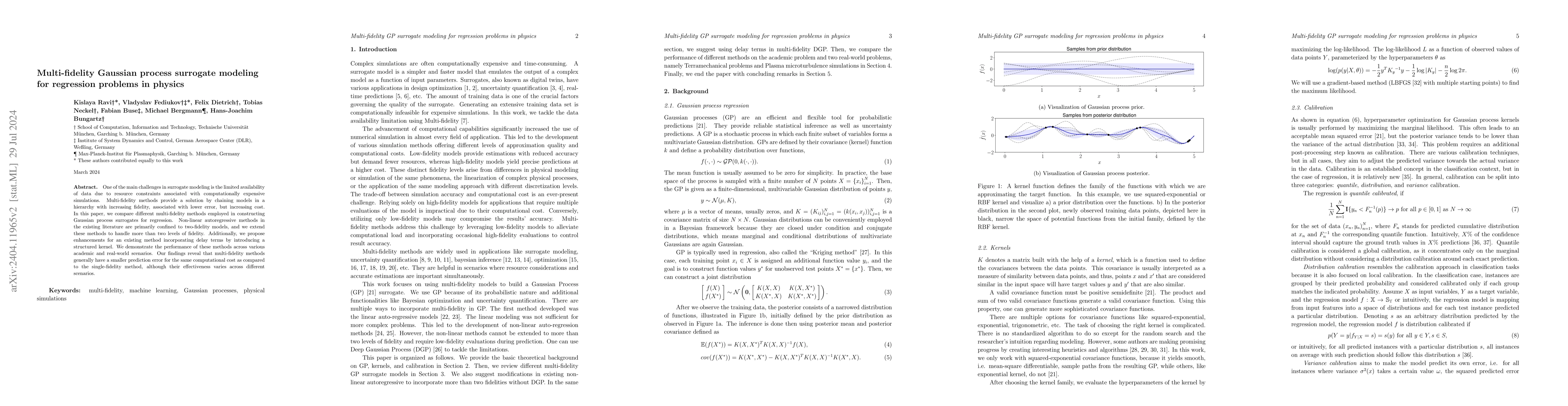 Thumbnail for Multi-fidelity Gaussian process surrogate modeling for regression
  problems in physics