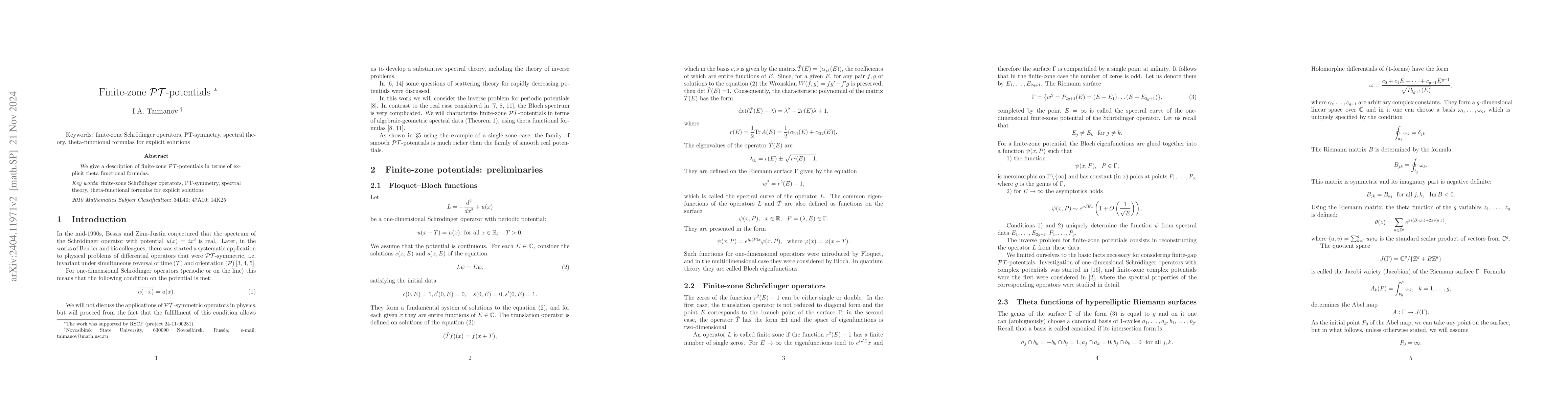 Thumbnail for Finite-zone PT-potentials
