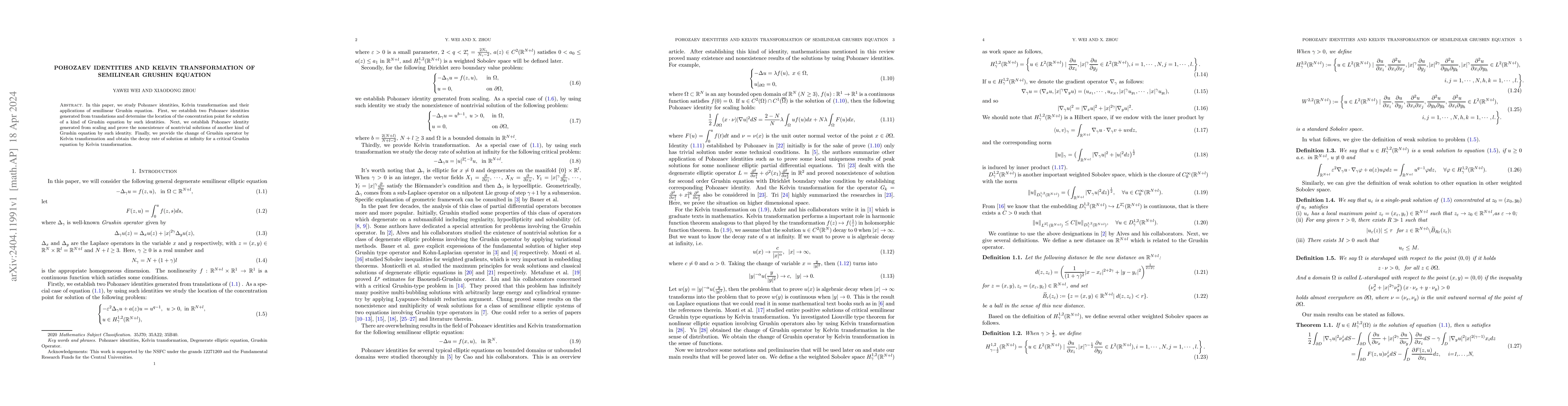Thumbnail for Pohozaev identities and Kelvin transformation of semilinear Grushin
  equation