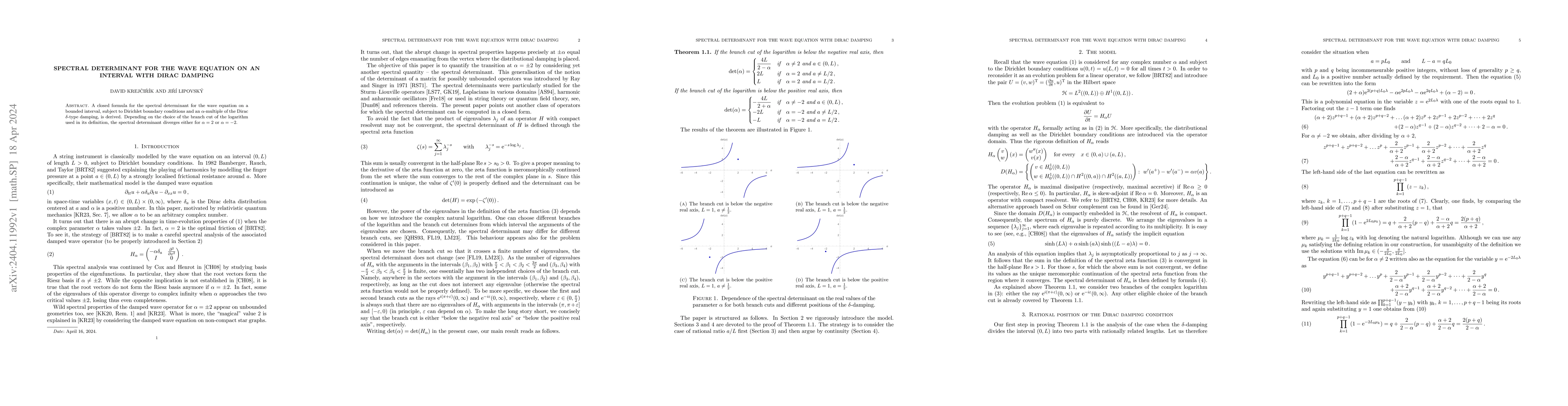 Thumbnail for Spectral determinant for the wave equation on an interval with Dirac
  damping