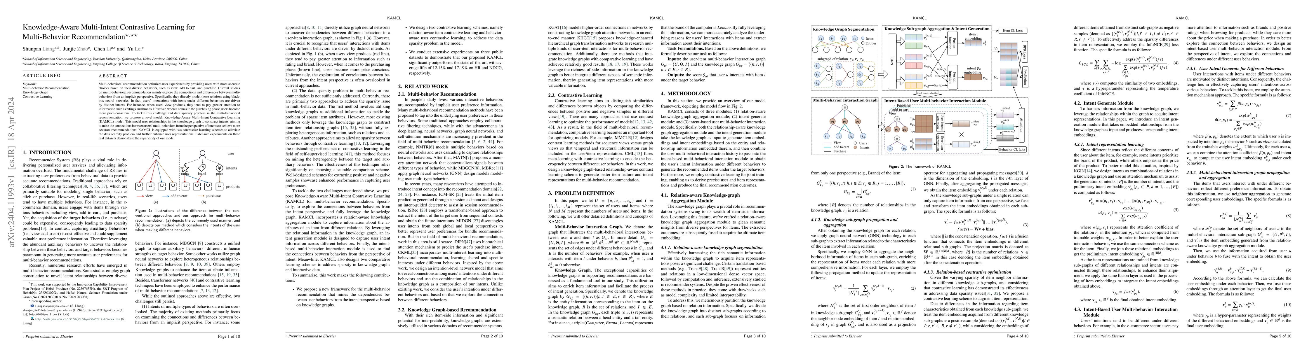 Thumbnail for Knowledge-Aware Multi-Intent Contrastive Learning for Multi-Behavior
  Recommendation
