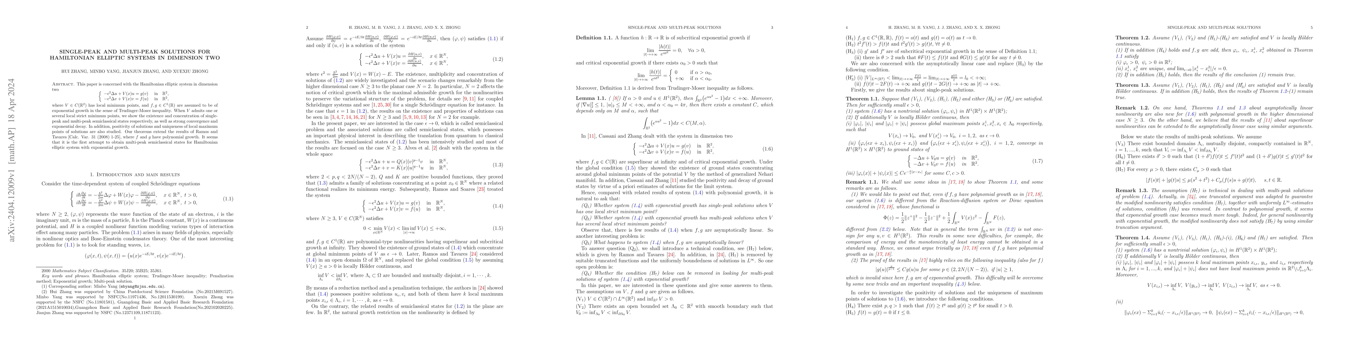 Thumbnail for Single-peak and multi-peak solutions for Hamiltonian elliptic systems in
  dimension two