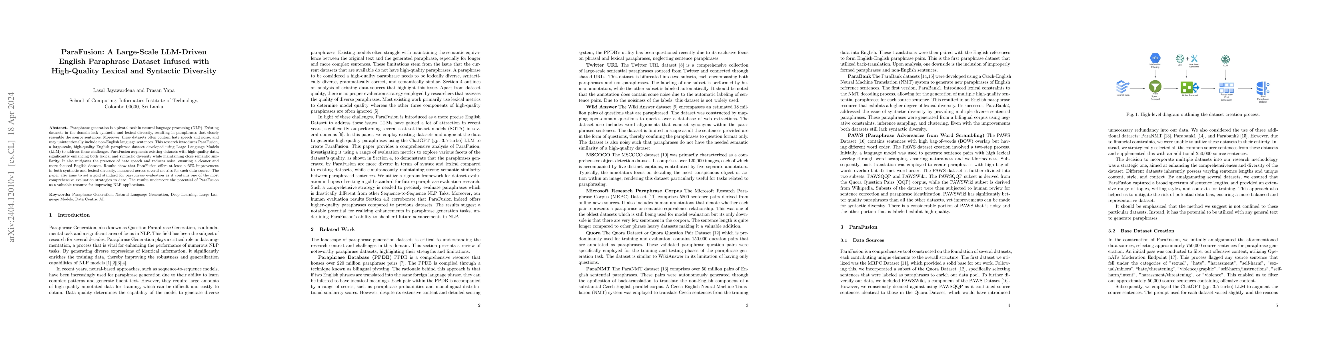 Thumbnail for ParaFusion: A Large-Scale LLM-Driven English Paraphrase Dataset Infused
  with High-Quality Lexical and Syntactic Diversity