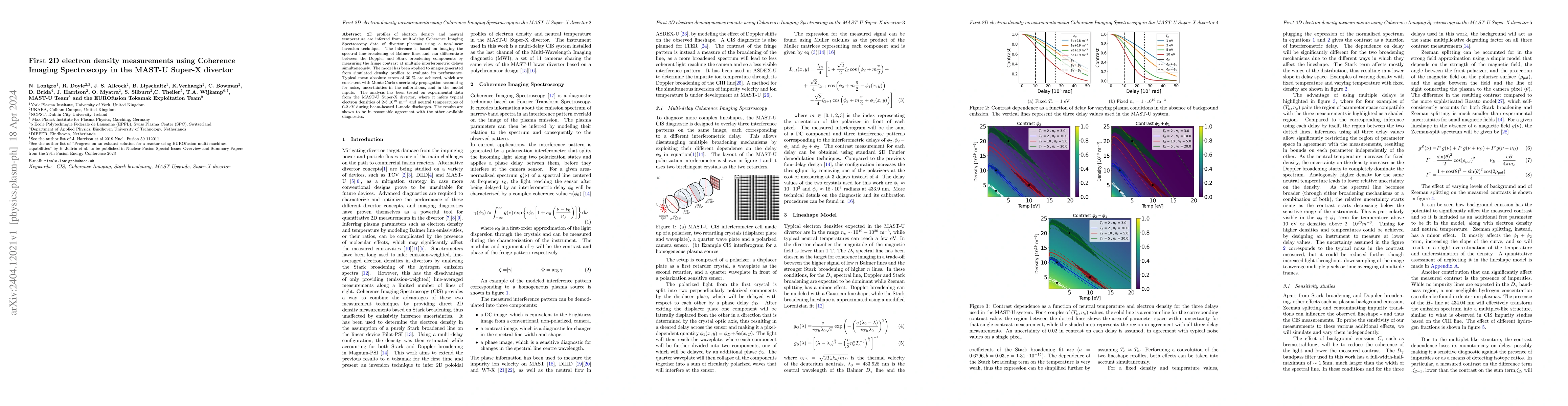 Thumbnail for First 2D electron density measurements using Coherence Imaging
  Spectroscopy in the MAST-U Super-X divertor