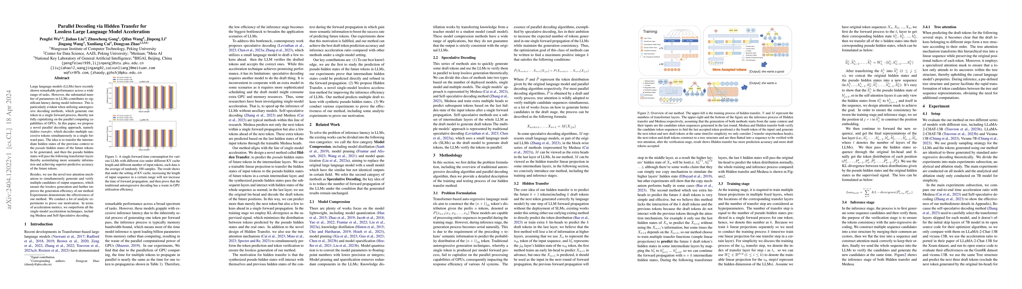 Thumbnail for Parallel Decoding via Hidden Transfer for Lossless Large Language Model
  Acceleration