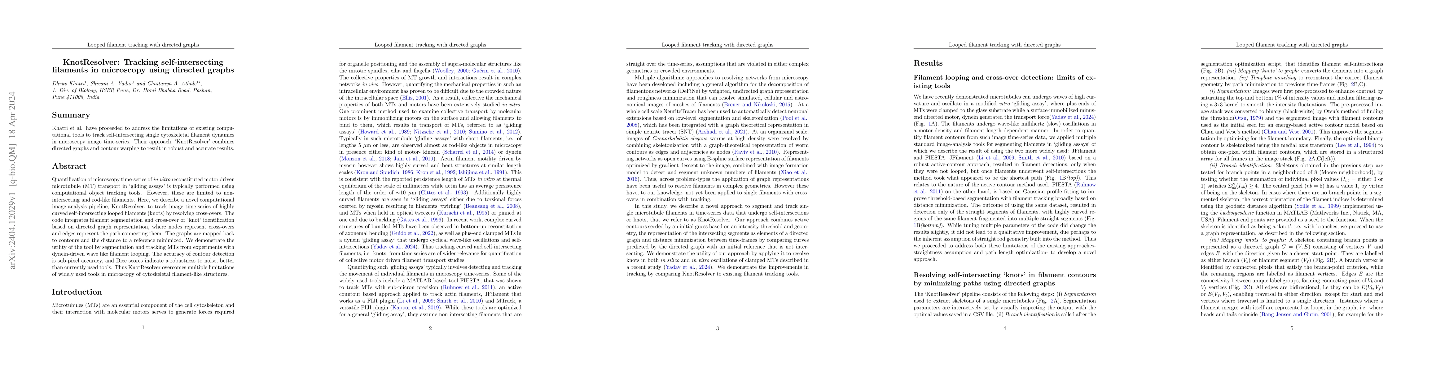 Thumbnail for KnotResolver: Tracking self-intersecting filaments in microscopy using
  directed graphs