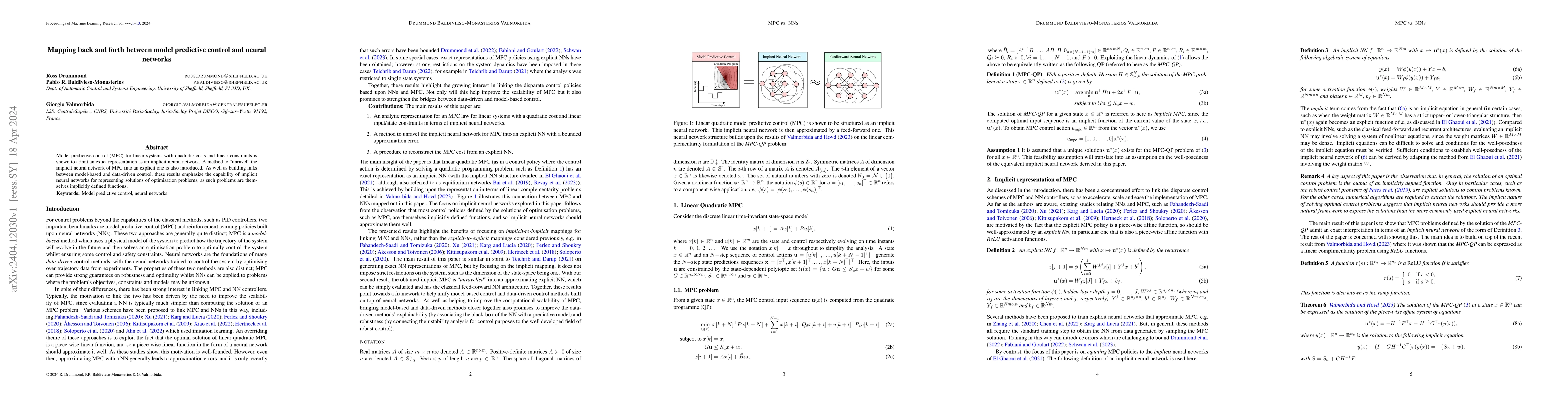 Thumbnail for Mapping back and forth between model predictive control and neural
  networks