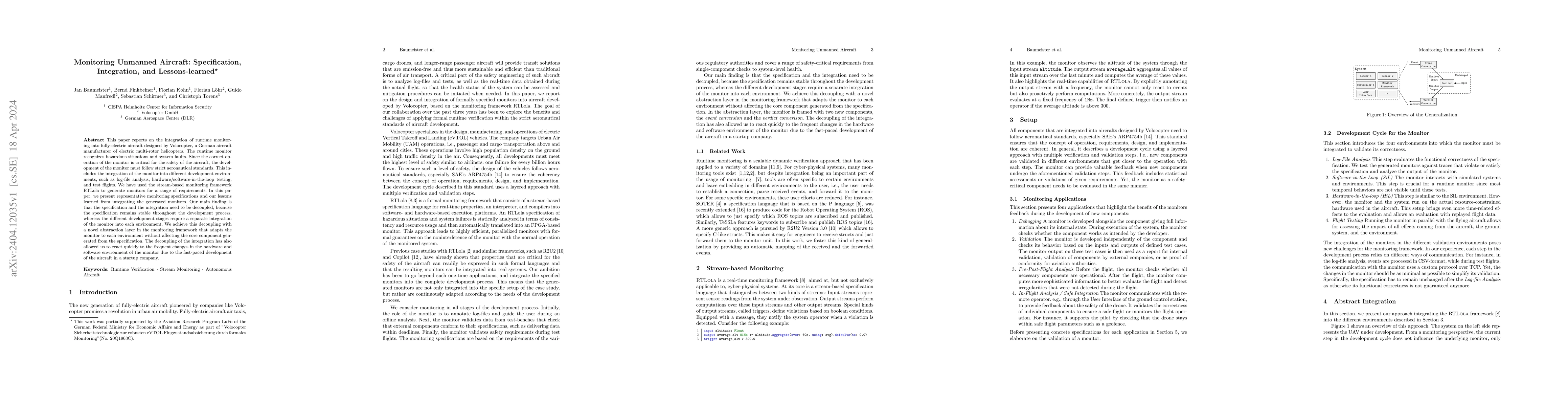 Thumbnail for Monitoring Unmanned Aircraft: Specification, Integration, and
  Lessons-learned
