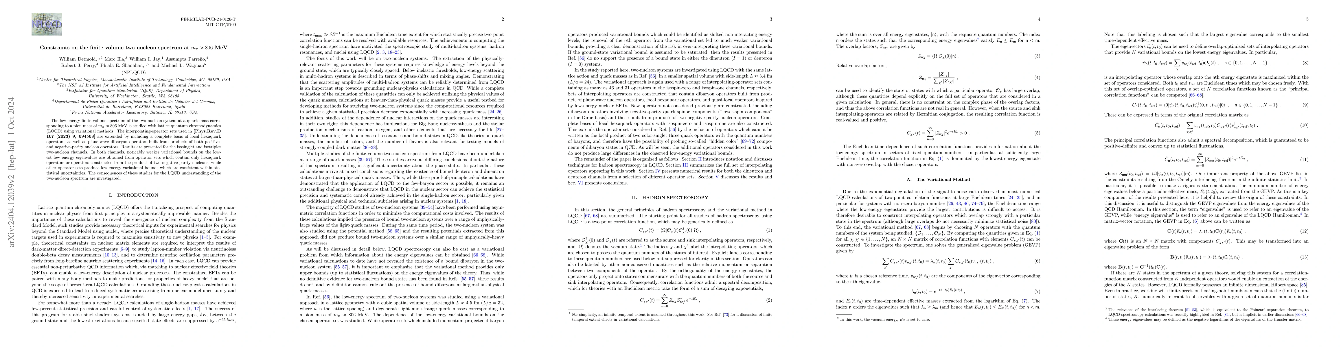 Thumbnail for Constraints on the finite volume two-nucleon spectrum at $m_\pi \approx
  806$ MeV