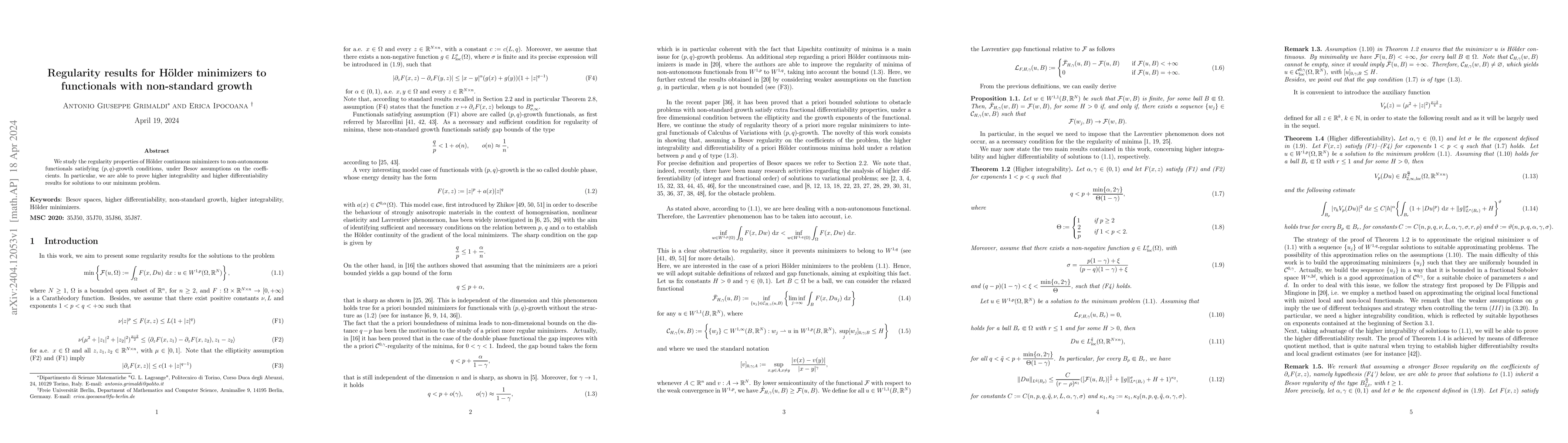 Thumbnail for Regularity results for H\"{o}lder minimizers to functionals with
  non-standard growth