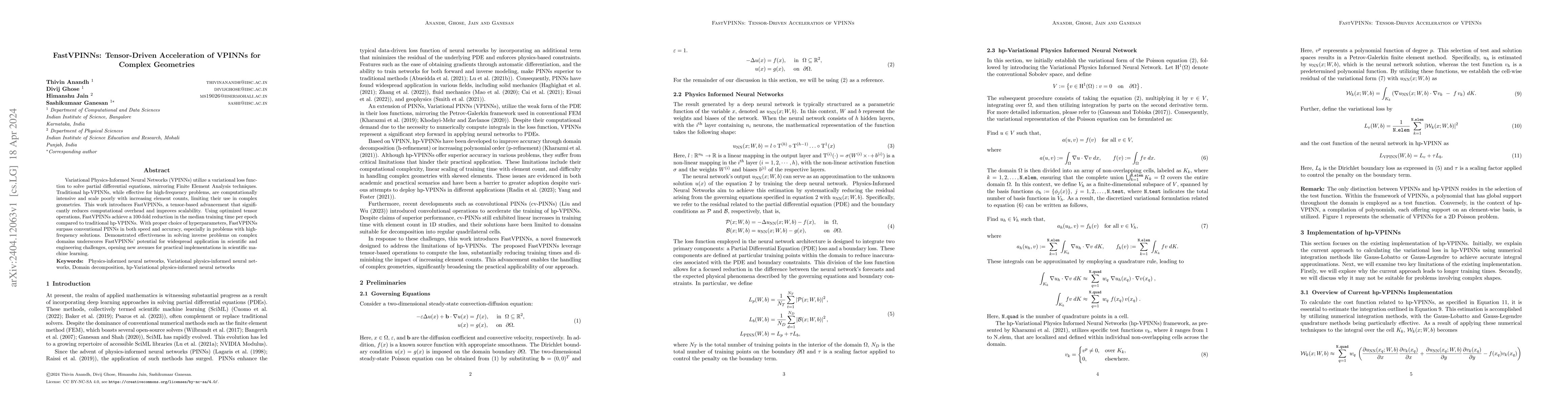 Thumbnail for FastVPINNs: Tensor-Driven Acceleration of VPINNs for Complex Geometries