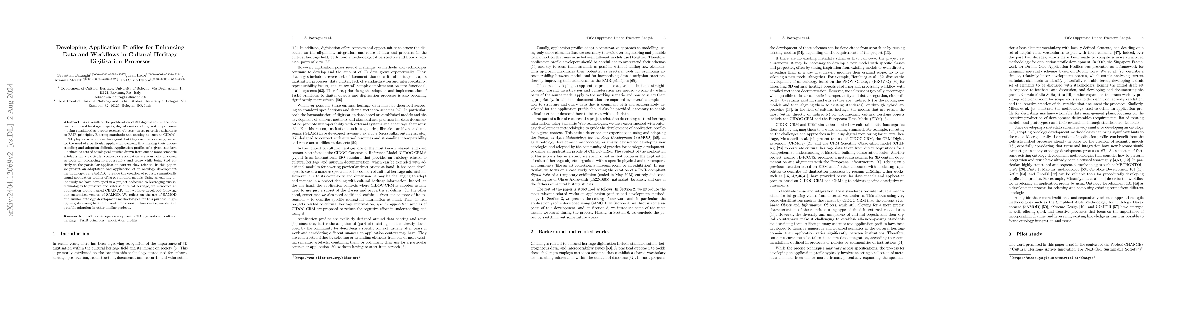 Thumbnail for Developing Application Profiles for Enhancing Data and Workflows in
  Cultural Heritage Digitisation Processes