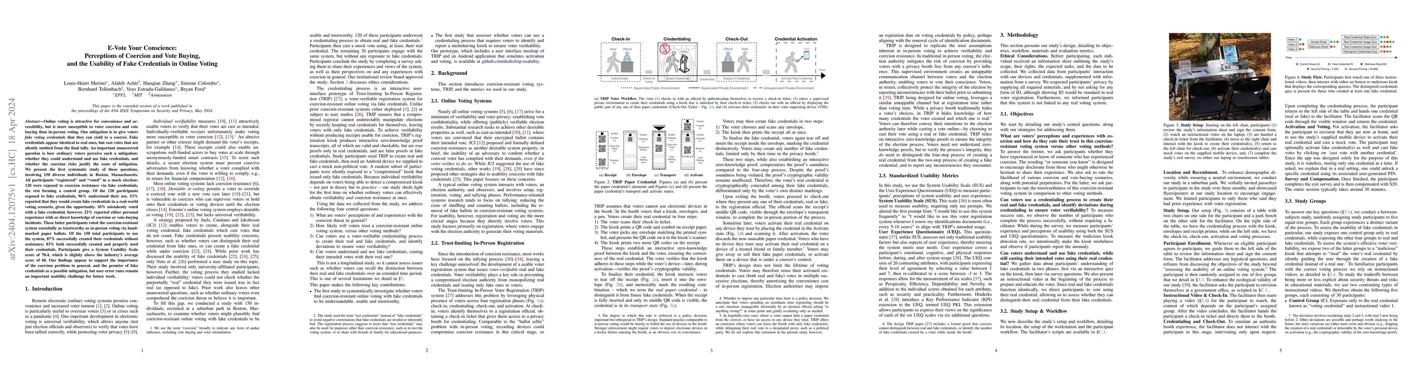Thumbnail for E-Vote Your Conscience: Perceptions of Coercion and Vote Buying, and the
  Usability of Fake Credentials in Online Voting