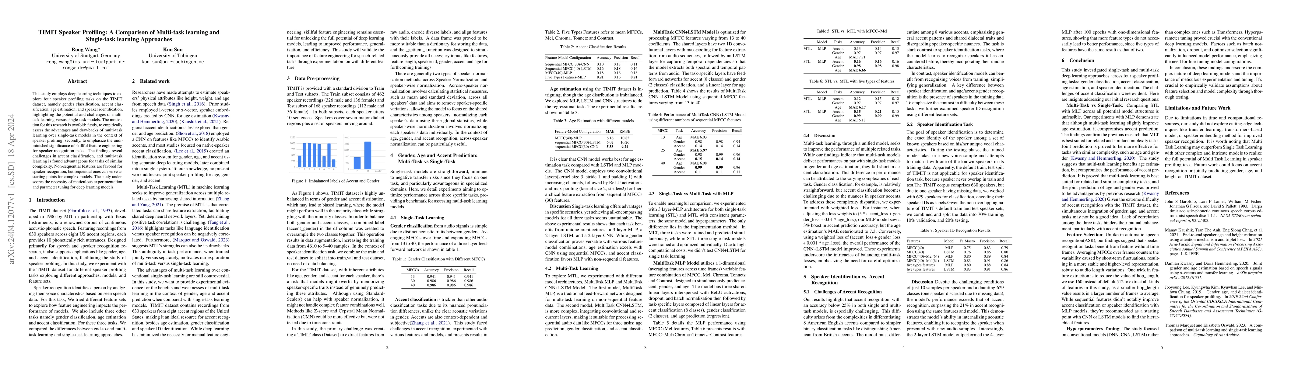 Thumbnail for TIMIT Speaker Profiling: A Comparison of Multi-task learning and
  Single-task learning Approaches