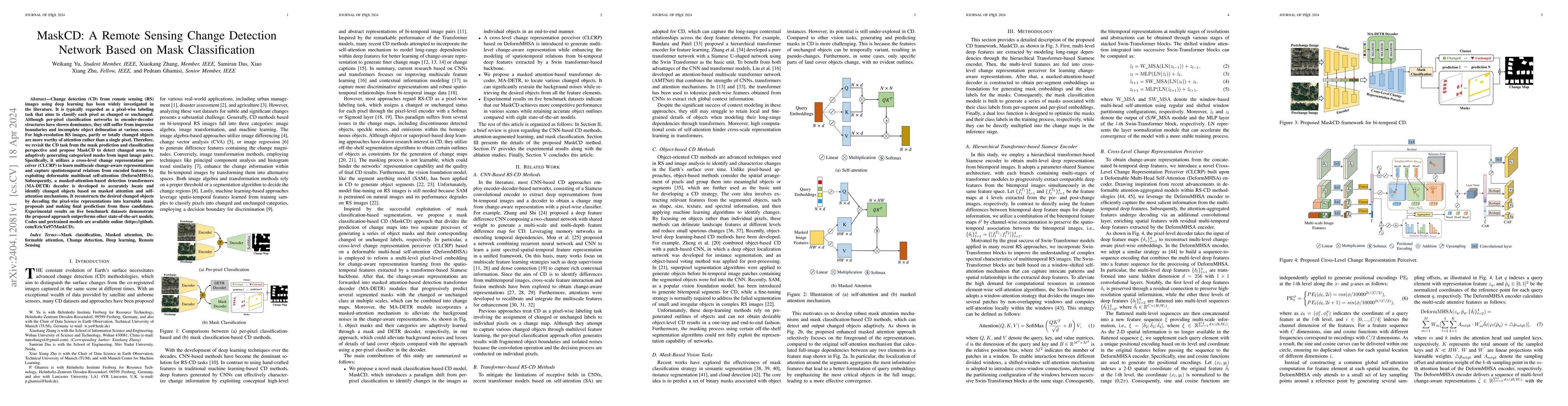 Thumbnail for MaskCD: A Remote Sensing Change Detection Network Based on Mask
  Classification