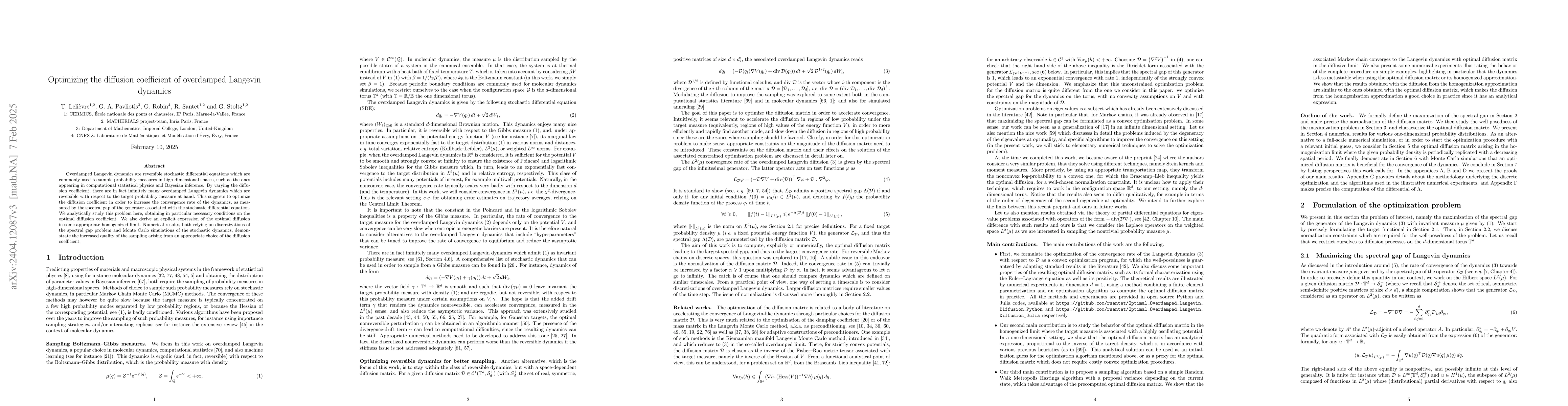 Thumbnail for Optimizing the diffusion coefficient of overdamped Langevin dynamics