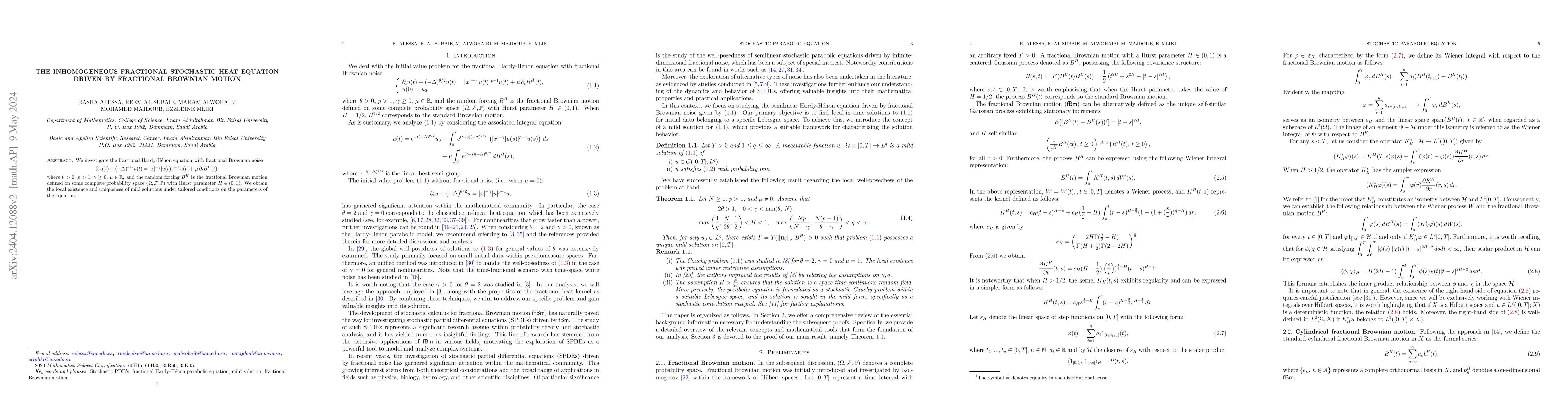 Thumbnail for The inhomogeneous fractional stochastic heat equation driven by
  fractional Brownian motion
