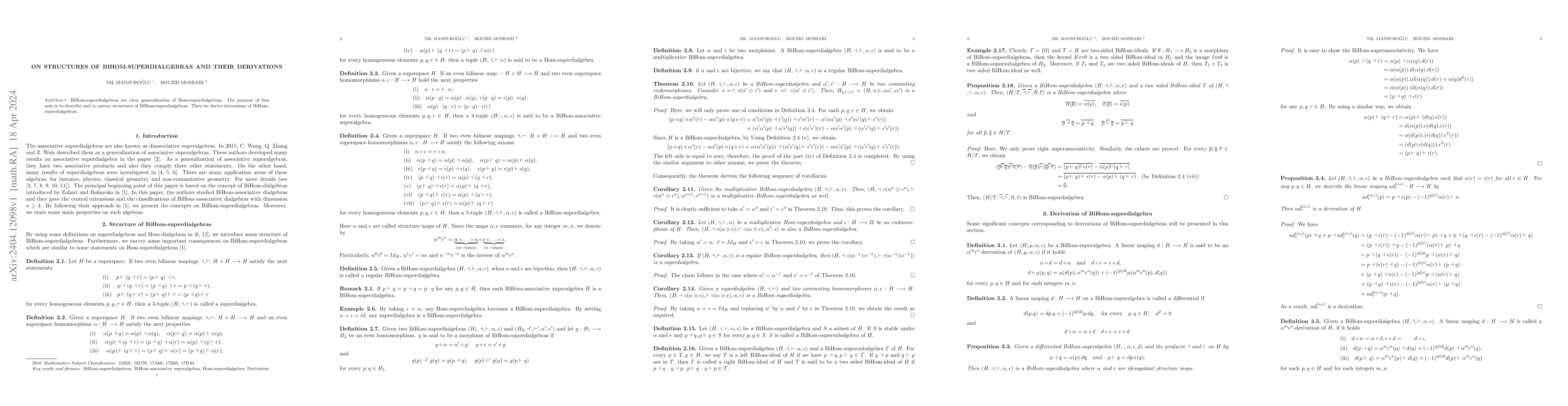 Thumbnail for On structures of BiHom-Superdialgebras and their derivations
