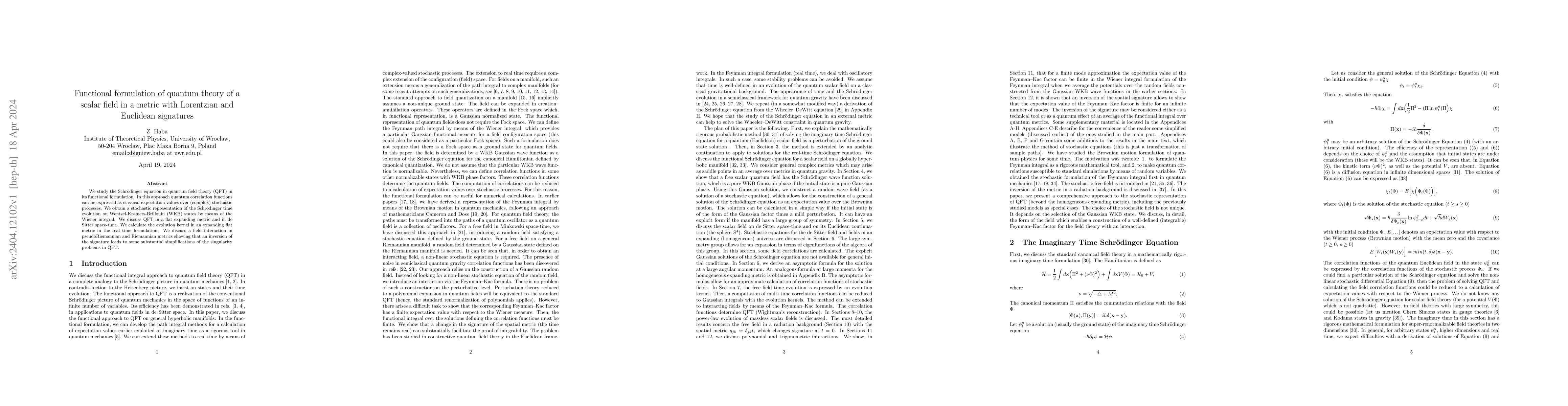 Thumbnail for Functional formulation of quantum theory of a scalar field in a metric
  with Lorentzian and Euclidean signatures