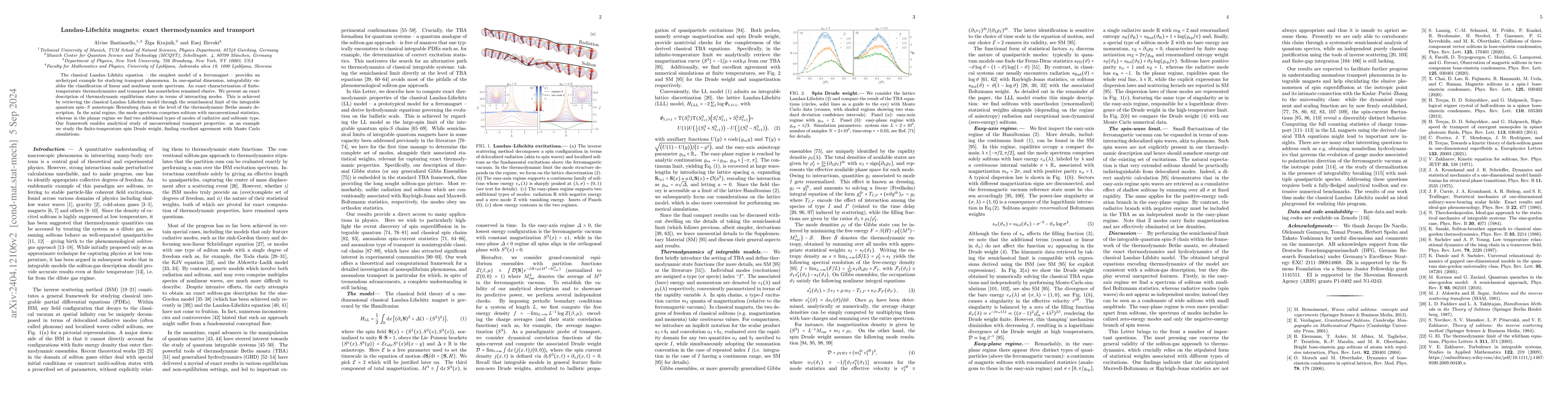 Thumbnail for Landau-Lifschitz magnets: exact thermodynamics and transport