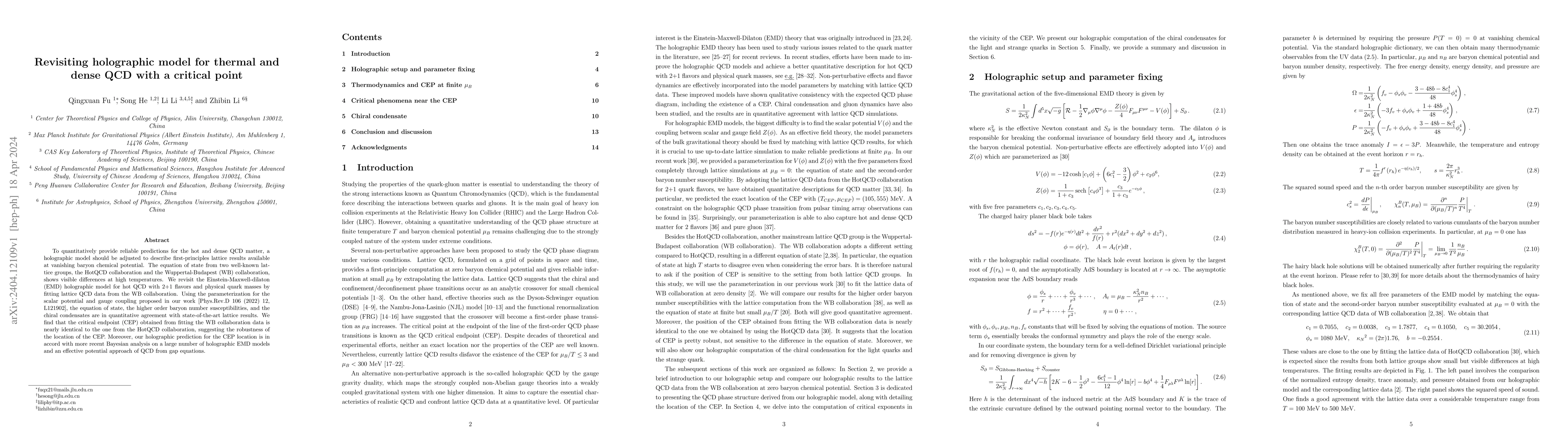 Thumbnail for Revisiting holographic model for thermal and dense QCD with a critical
  point