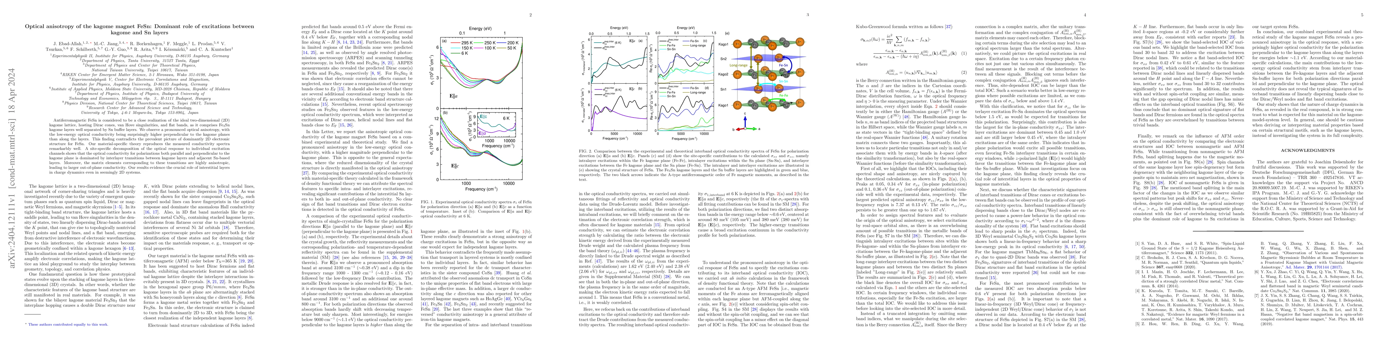 Thumbnail for Optical anisotropy of the kagome magnet FeSn: Dominant role of
  excitations between kagome and Sn layers
