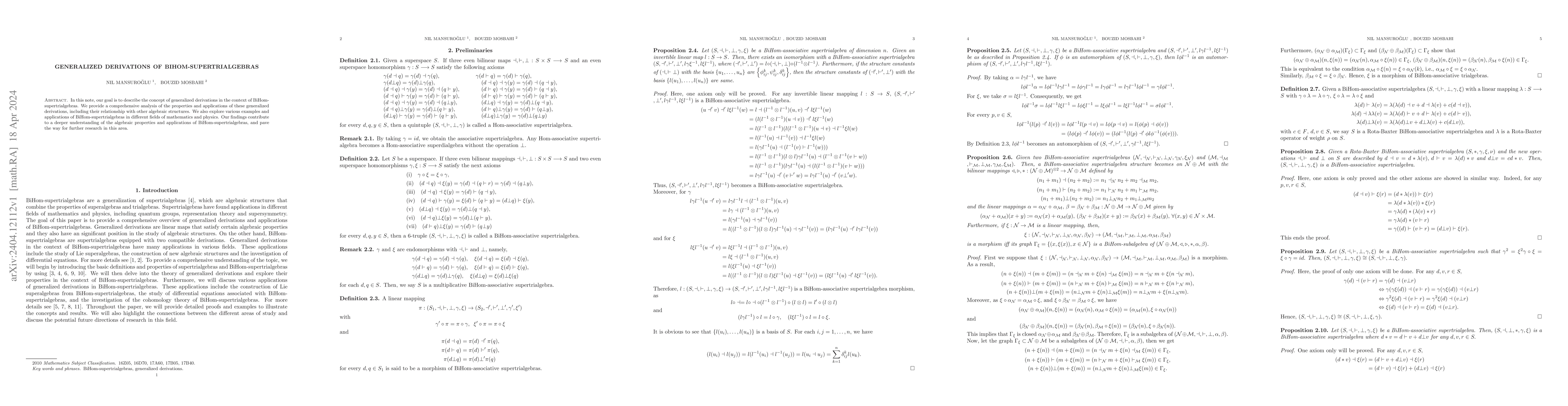 Thumbnail for Generalized derivations of BiHom-supertrialgebras