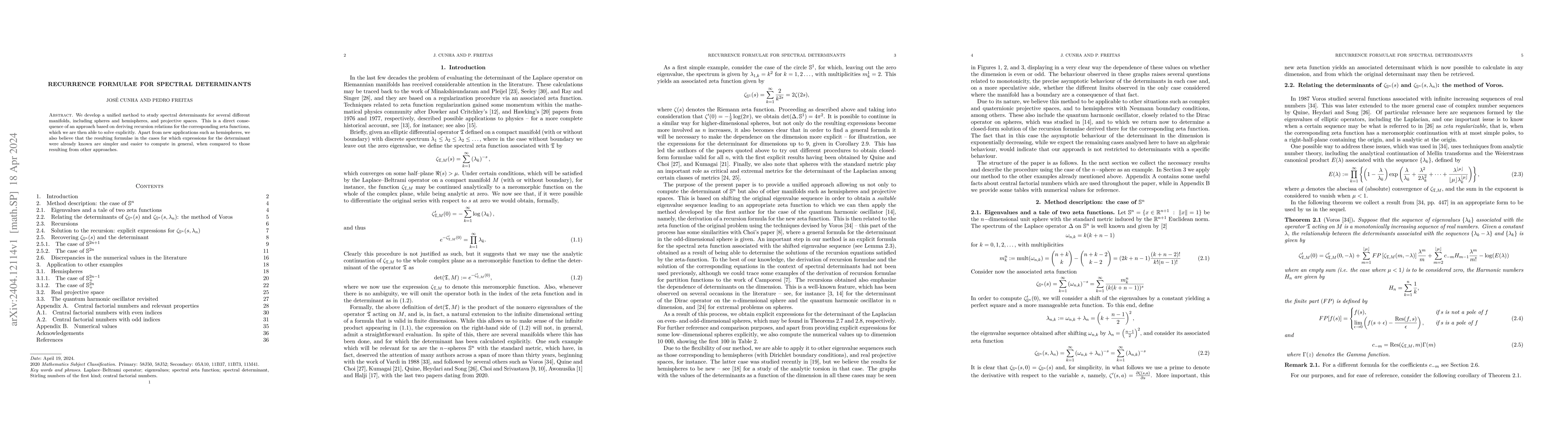 Thumbnail for Recurrence formulae for spectral determinants