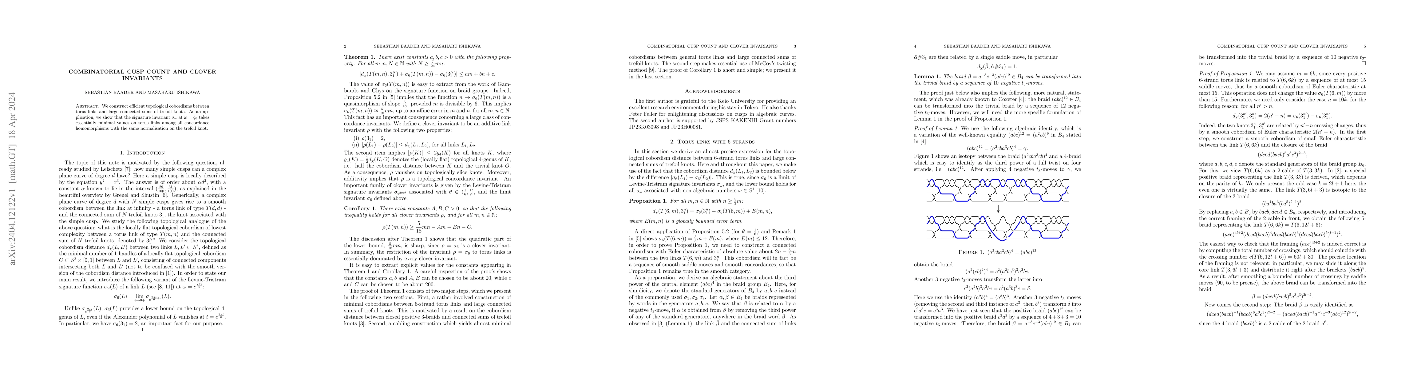 Thumbnail for Combinatorial cusp count and clover invariants