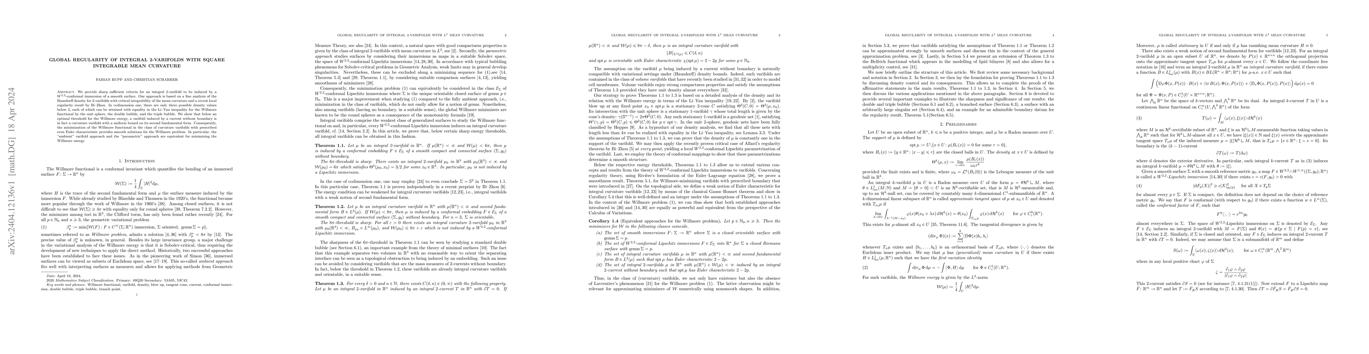 Thumbnail for Global regularity of integral 2-varifolds with square integrable mean
  curvature