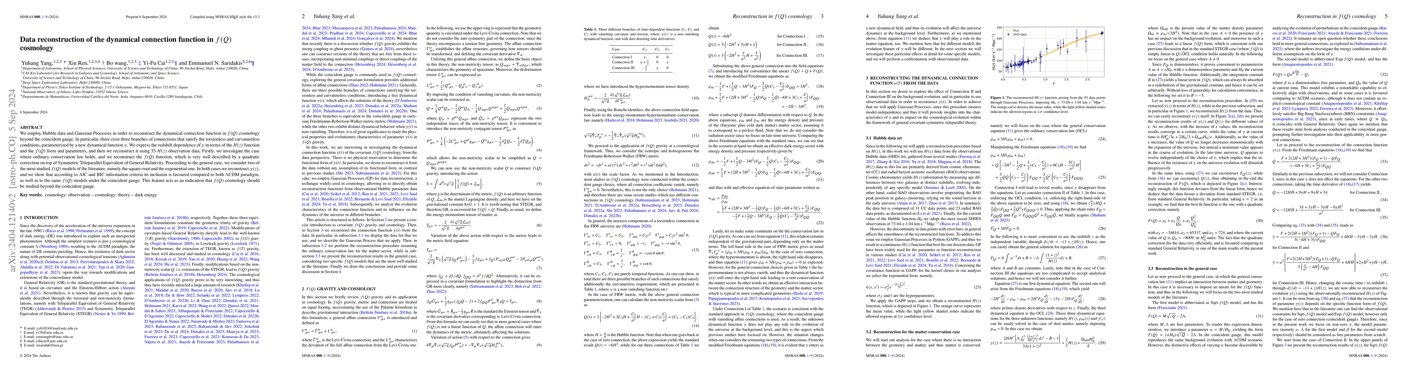 Thumbnail for Data reconstruction of the dynamical connection function in $f(Q)$
  cosmology