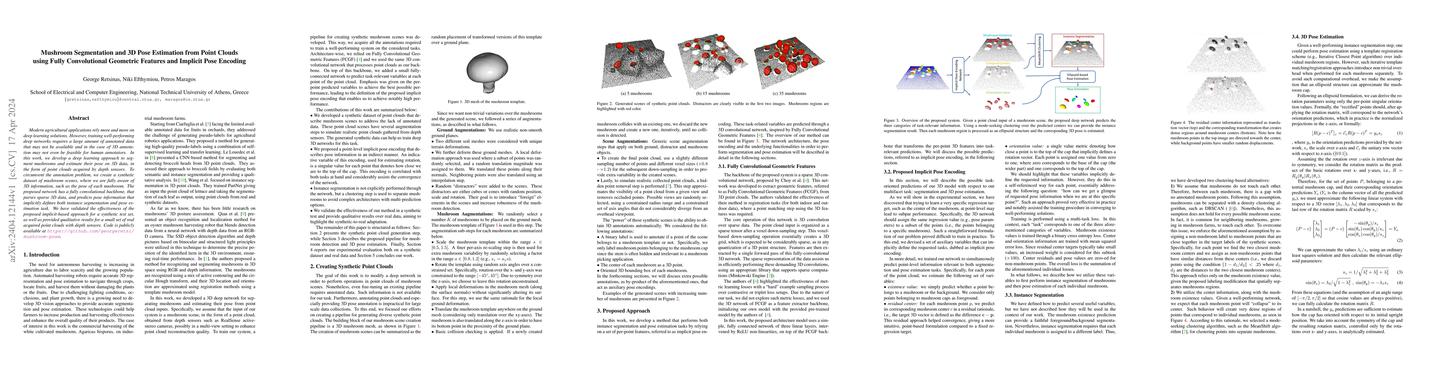 Thumbnail for Mushroom Segmentation and 3D Pose Estimation from Point Clouds using
  Fully Convolutional Geometric Features and Implicit Pose Encoding