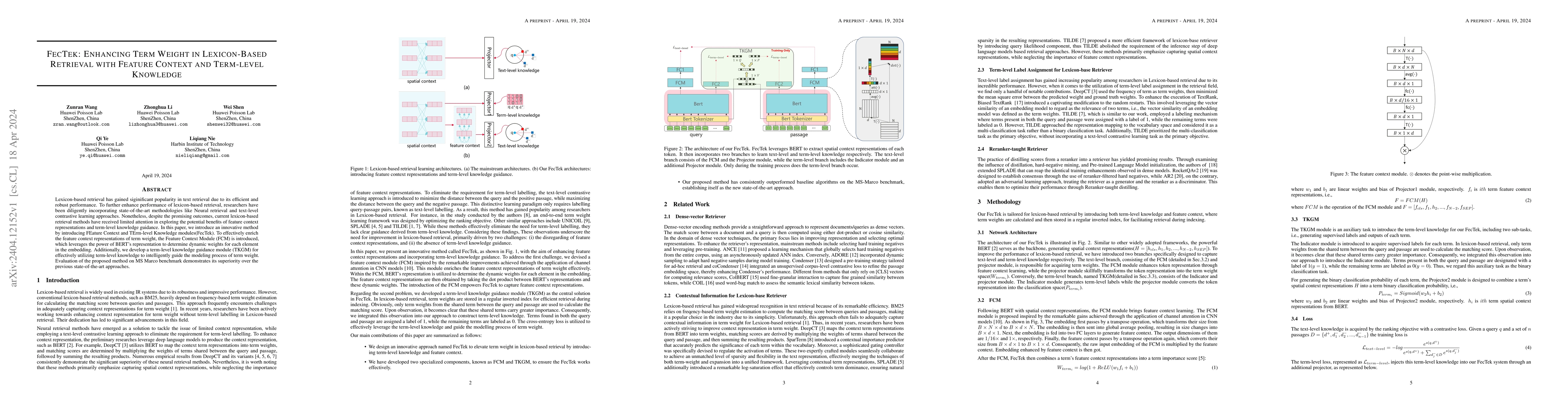 Thumbnail for FecTek: Enhancing Term Weight in Lexicon-Based Retrieval with Feature
  Context and Term-level Knowledge